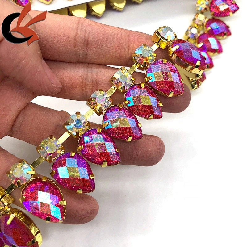 shining glitter hot pink AB color crystal rhinestone decorative chain trimming