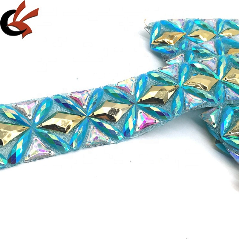 Custom Luxury Indian Clothing Market Selling Rhinestone Beaded Trims Hot Fix Fabric Trim Tape