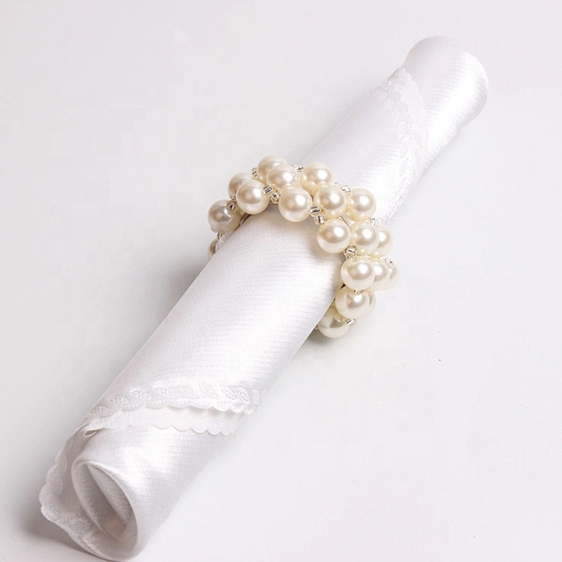 New Wedding Table Decorations Korean Style Pure White Pearl Napkin Circle Garland Beaded Napkin Ring