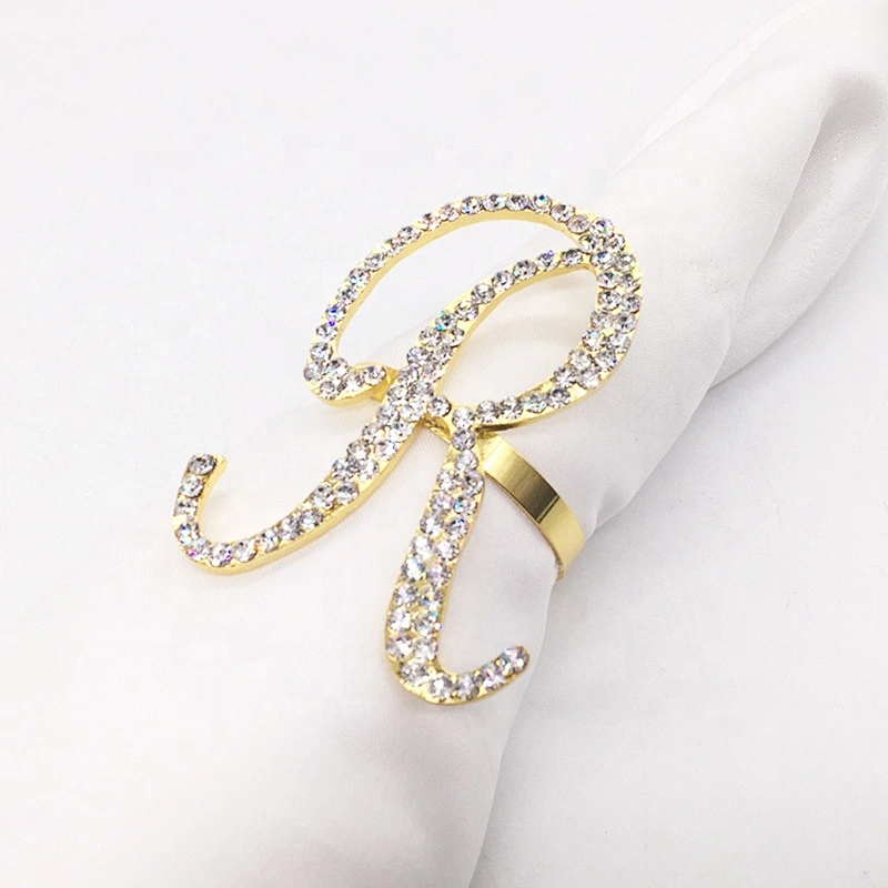 Custom Name Wholesale Wedding Rhinestone Czech Diamond Initial Alphabet Gold Napkin Ring