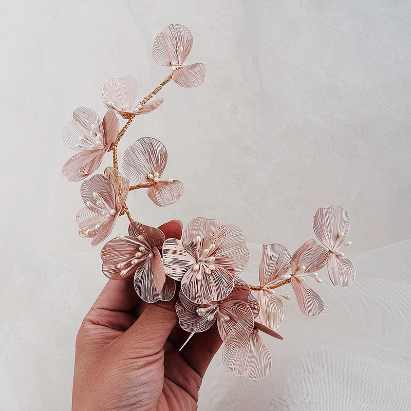 Korean Handmade Rose Gold Flower Set Hair Hairband Wedding hair Accessories
