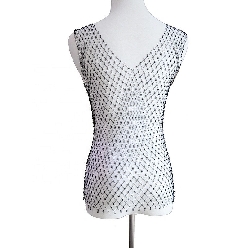 Women summer explosion flash T-shirt top clothing rhinestone mesh chain diamond bra strap body chain