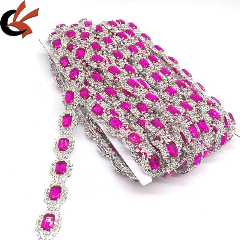 Bulk wholesale wedding decorative glass rhinestone silver setting rose crystal lace trim