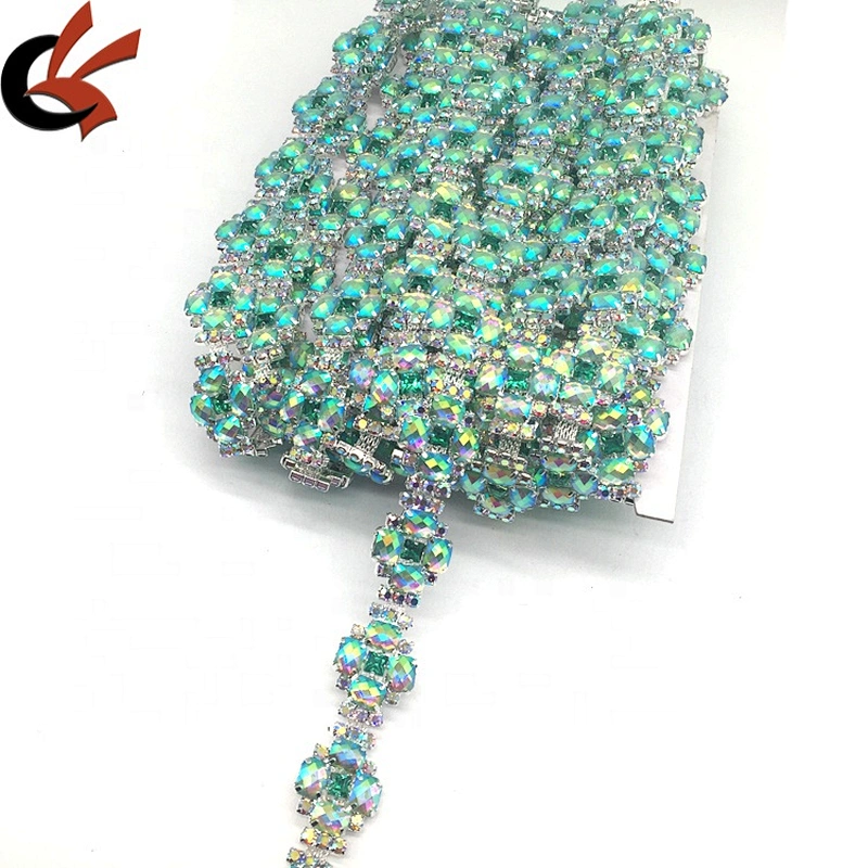 High quality fabric cutting crystal mesh square stone trimming crystal rhinestone trim for wedding garment