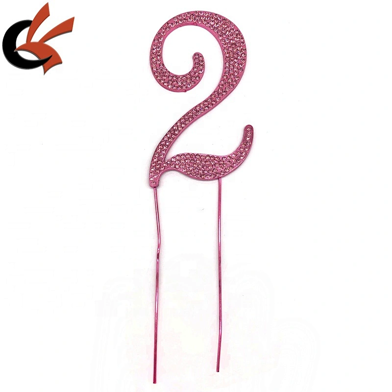 Girls birthday cake decoration pink base with pink crystal numbers rhinestone cake topper