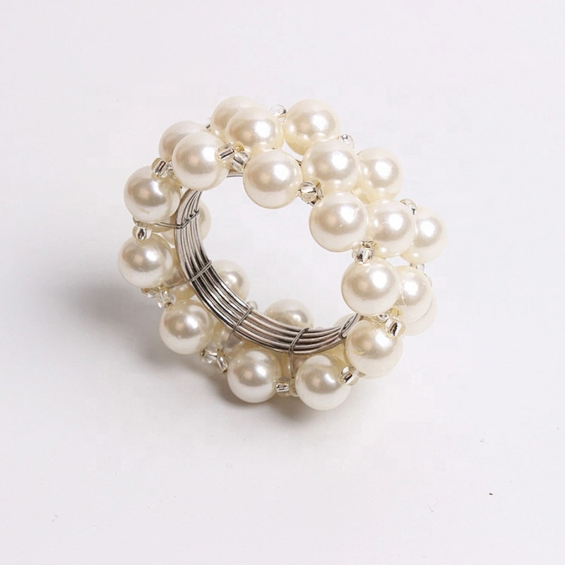New Wedding Table Decorations Korean Style Pure White Pearl Napkin Circle Garland Beaded Napkin Ring