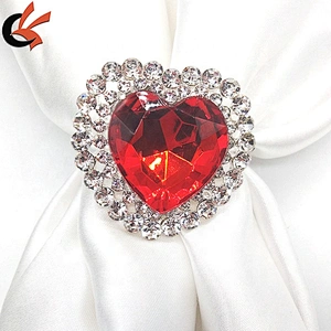 Table Decor Sparkly Red diamond Heart Rhinestone Napkin Ring