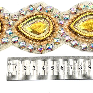 Iron On Resin Trimming Supplier Gold Resin pearl rhinestone trim
