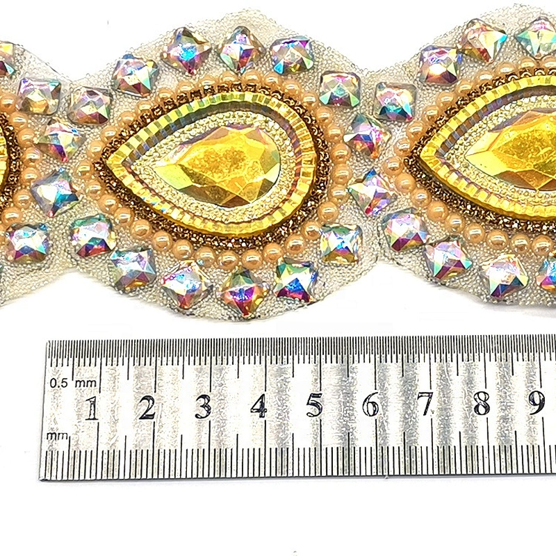 Iron On Resin Trimming Supplier Gold Resin pearl rhinestone trim