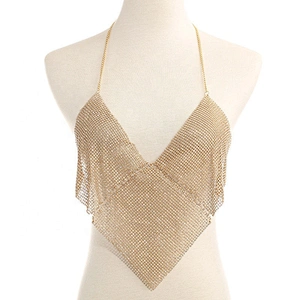 Stock Rhinestone Decoration Plain Flash Luxury Women Nightclub Diamond Low-cut Halter Top Body Chain