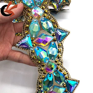 Factory customized heat transfer rhinestone trims iron on diamante waist trimming