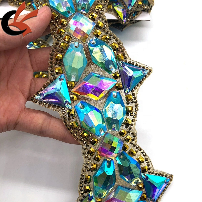 Factory customized heat transfer rhinestone trims iron on diamante waist trimming