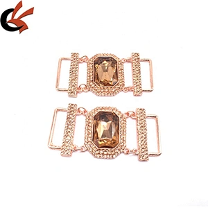 High Quality Custom Rose Gold Jewelry Crystal Belt Bikini Hardware Buckle Connector For Swimwear Suit