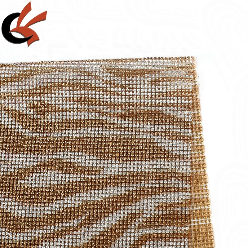 wholesale decorative Zebra pattern Iron on rhinestone mesh trimming