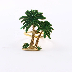 Custom 2021 new product hot sale metal green coconut leaf shape palmtree napkin ring for beach wedding