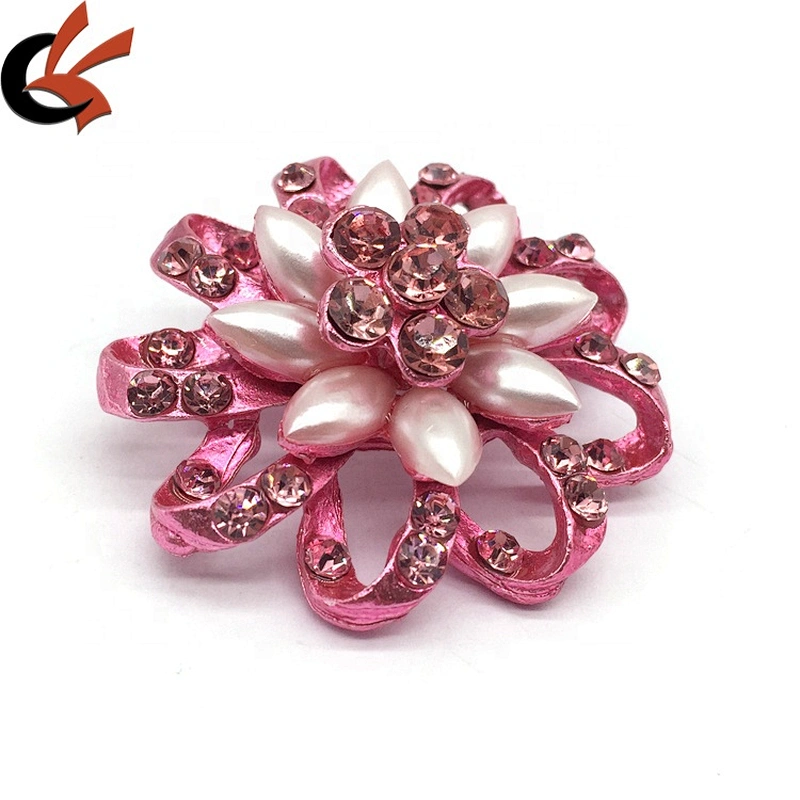 Custom Newest Color Metal Base Plating Rhinestone Fashion Women Crystal Rhinestone Pink Brooch Pin