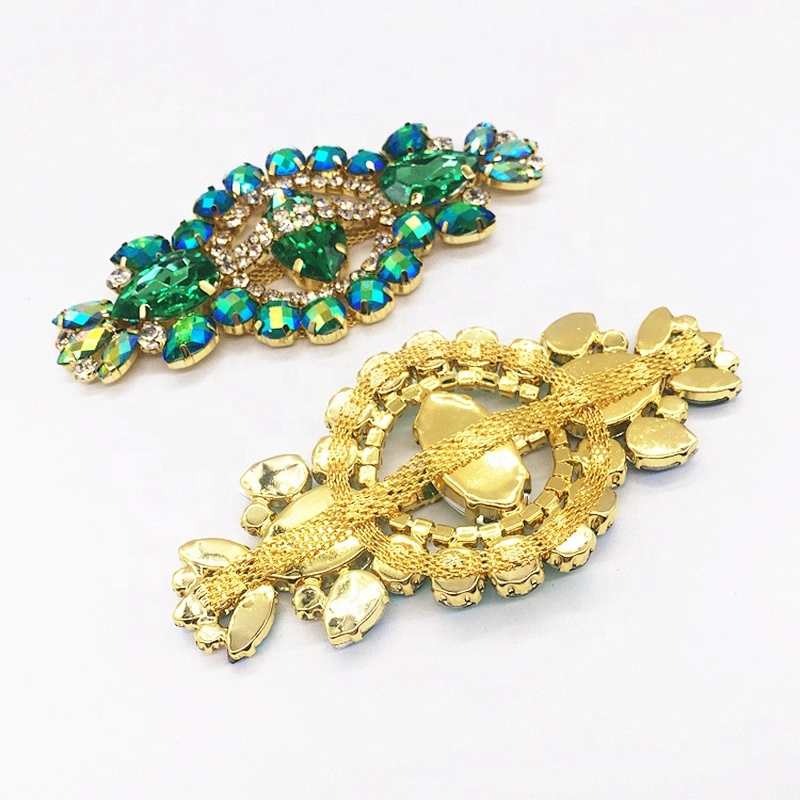 Wholesale fashion rhinestone resin applique trim flatback green series lace applique