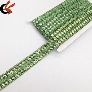 Hotfix Resin Rhinestones Chain Trim Crystal Fabric Green Stone Simple Design Hot Fix Rhinestone Ribbon Tape