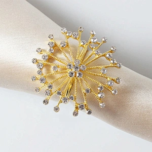 Simple style gold metal rhinestone beads napkin ring for weddings