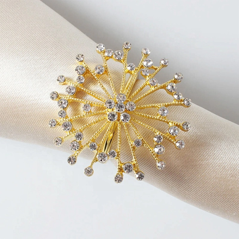 Simple style gold metal rhinestone beads napkin ring for weddings