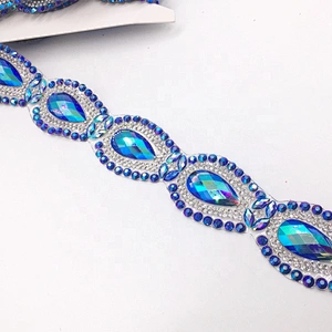 Custom New Arrival Item Crystal Sapphire Resin AB Material Hot Fix Rhinestone Motif Trimmings