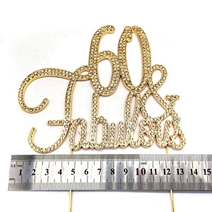 Personalized GOLD Metal Yellow Rhinestone 60 & Fabulous Birthday Cake Topper