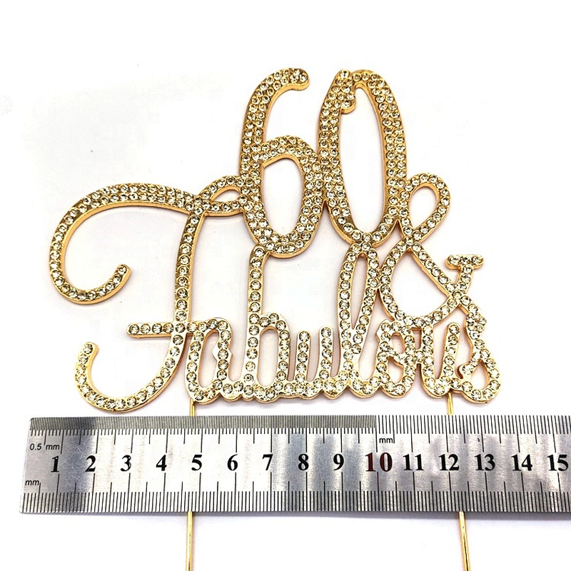 Personalized GOLD Metal Yellow Rhinestone 60 & Fabulous Birthday Cake Topper