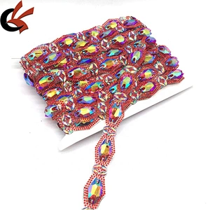 Iron on clothes shoes pants trimming decorative shiny AB rhinestone hotfix trims tape