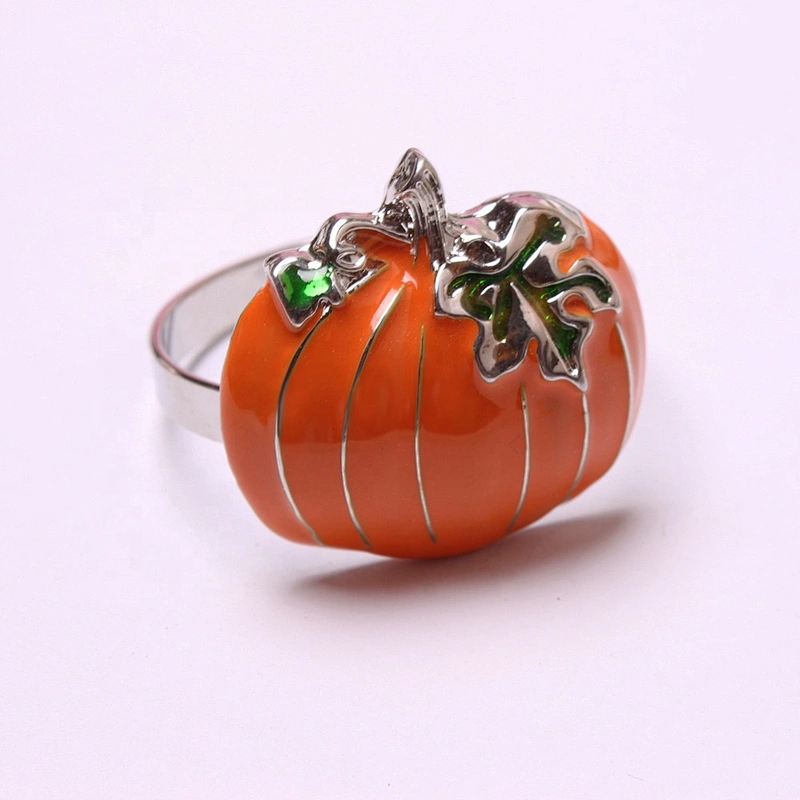 wholesale wedding Christmas dinner accessories gold orange enamel metal disposable pumpkin shaped napkin holder ring