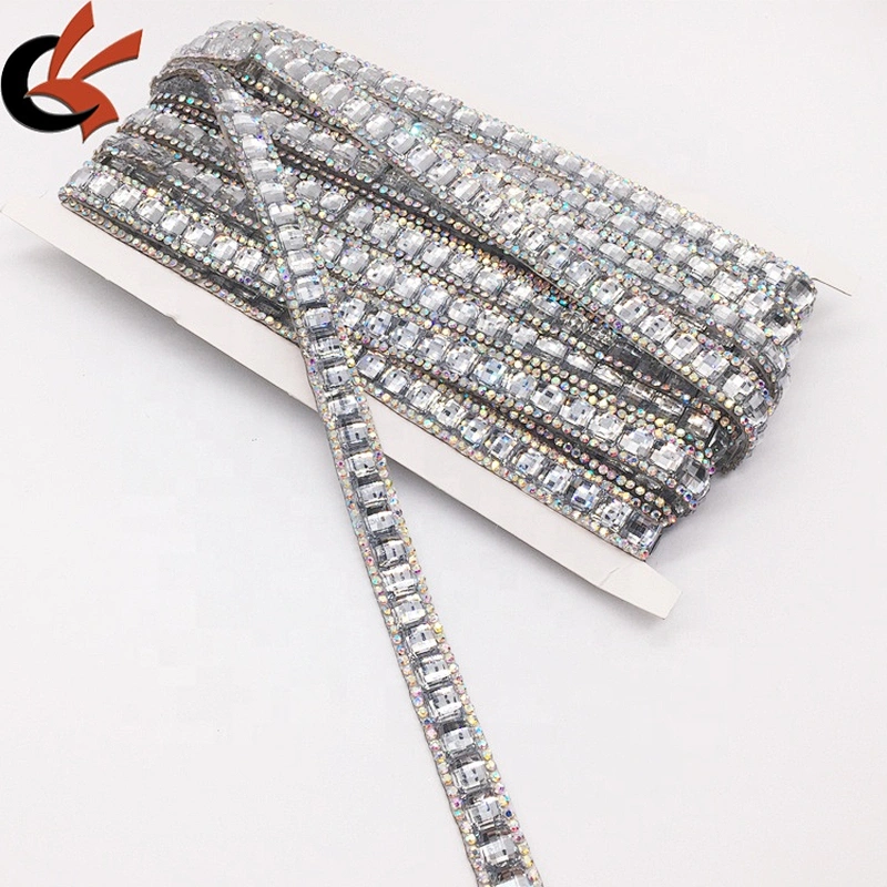 DIY Hot Fix Rhinestone Tape Iron On Ribbon Trim For Wedding Dress Decoration Bridal Appliques