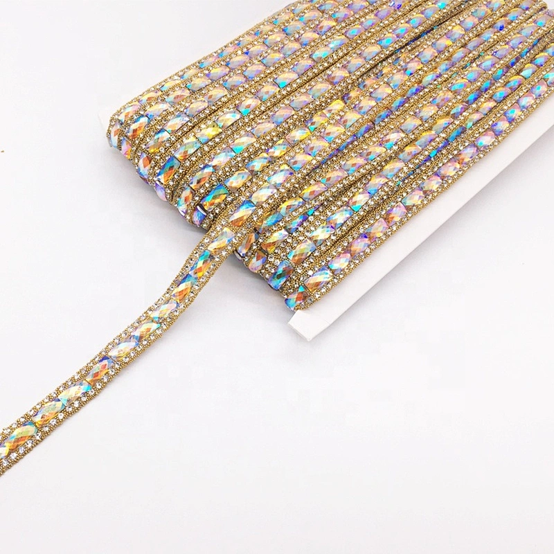 Hot sale garment accessories hot fix transfer jewelry glisten string rhinestone ribbon sash trim