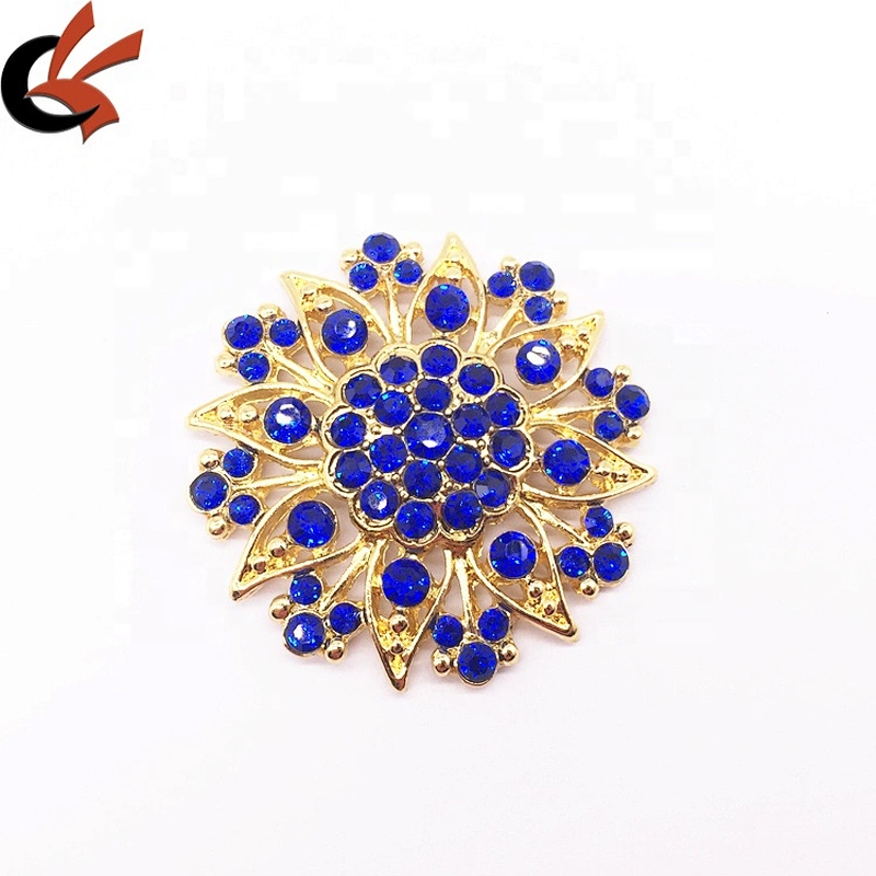 Flower Lapel Pin Alloy Metal Colored Rhinestone Brooches Women Girl Crystal Brooch In Bluk