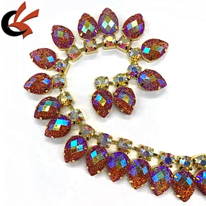 Glitter orange AB resin rhinestone beaded chain trimming
