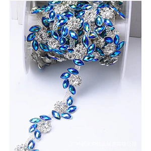 Clear Crystal resin stone Silver Chain Sew On Rhinestone trimming for Wedding Costume  Decoration