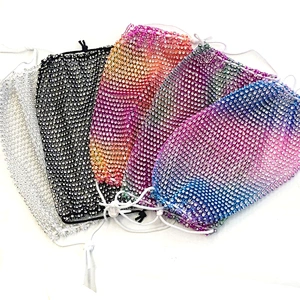 Neon Color Rhinestone Crystal Face Mask Stretch Net Face Veil Club Party Wearing