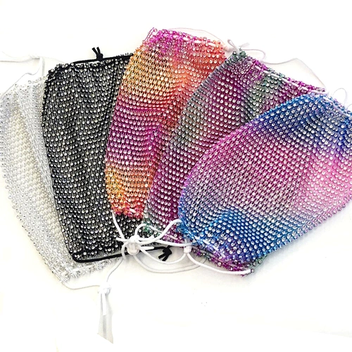 Neon Color Rhinestone Crystal Face Mask Stretch Net Face Veil Club Party Wearing