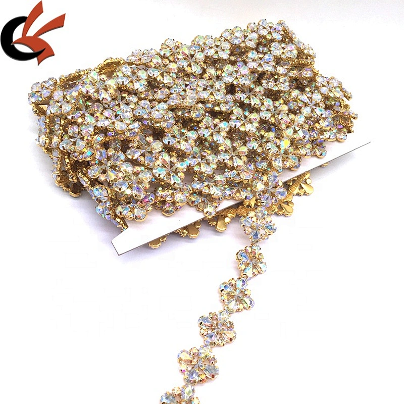 New hot luxury jewelry custom fashion women lace rhinestone acrylic ab crystal trim for clothing