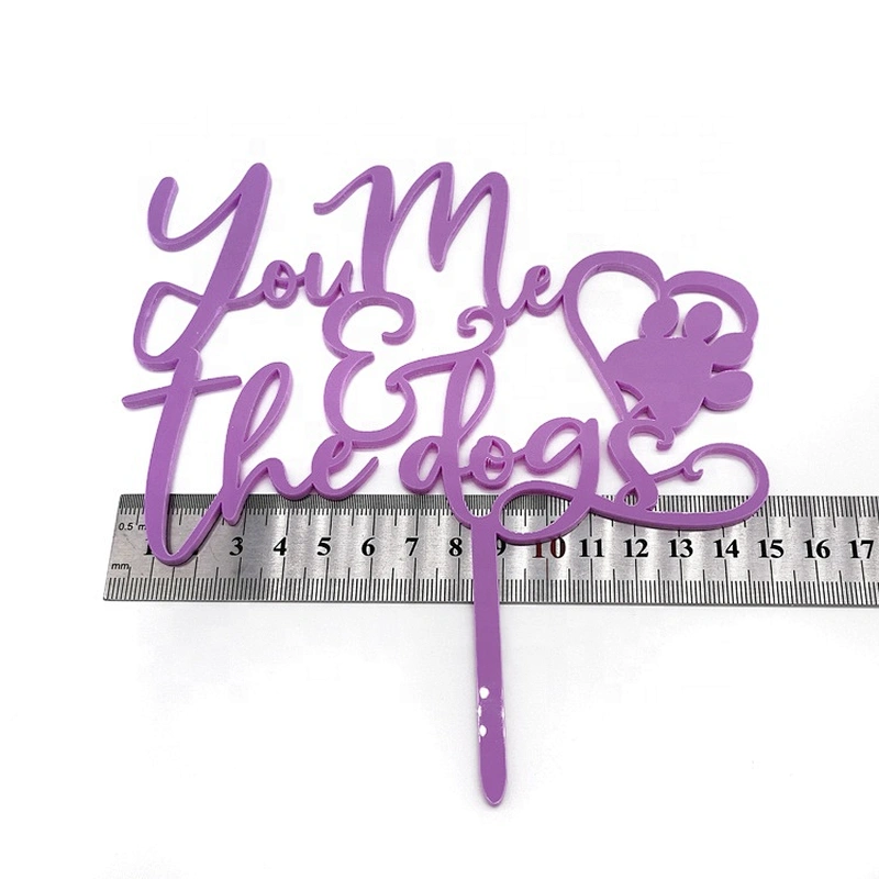 purple blue light green ivory custom personalized you me and the dog acrylic cake topper