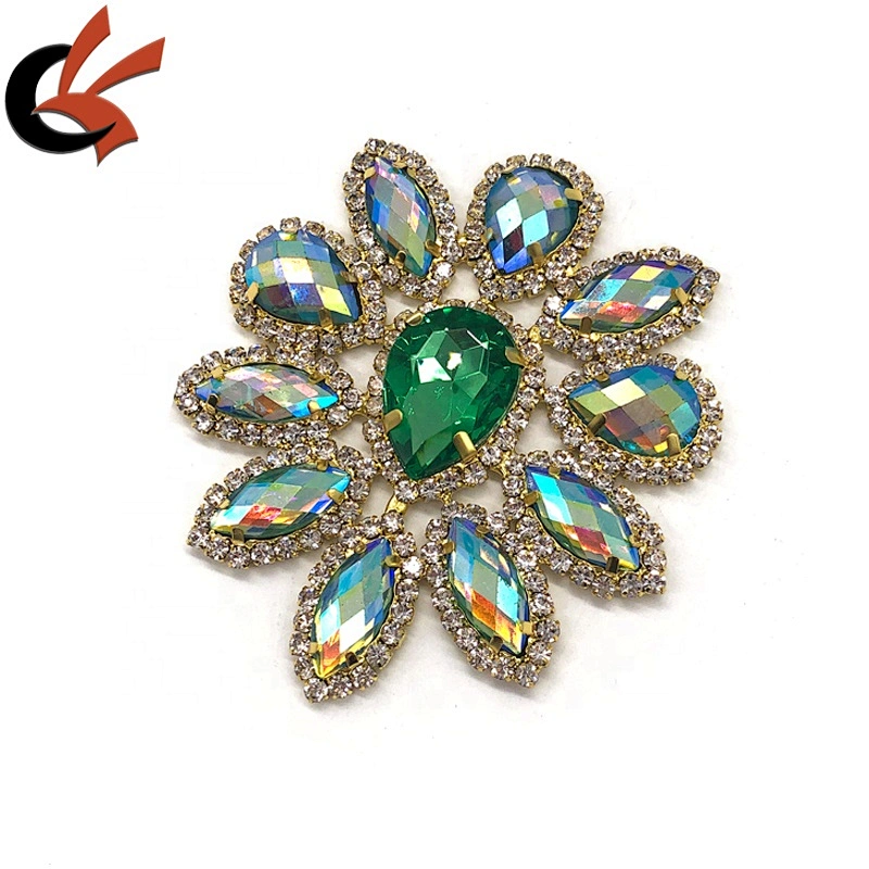 Gold Green AB Crystal Rhinestone Diamante Motif Applique Sew on for DIY Carnival