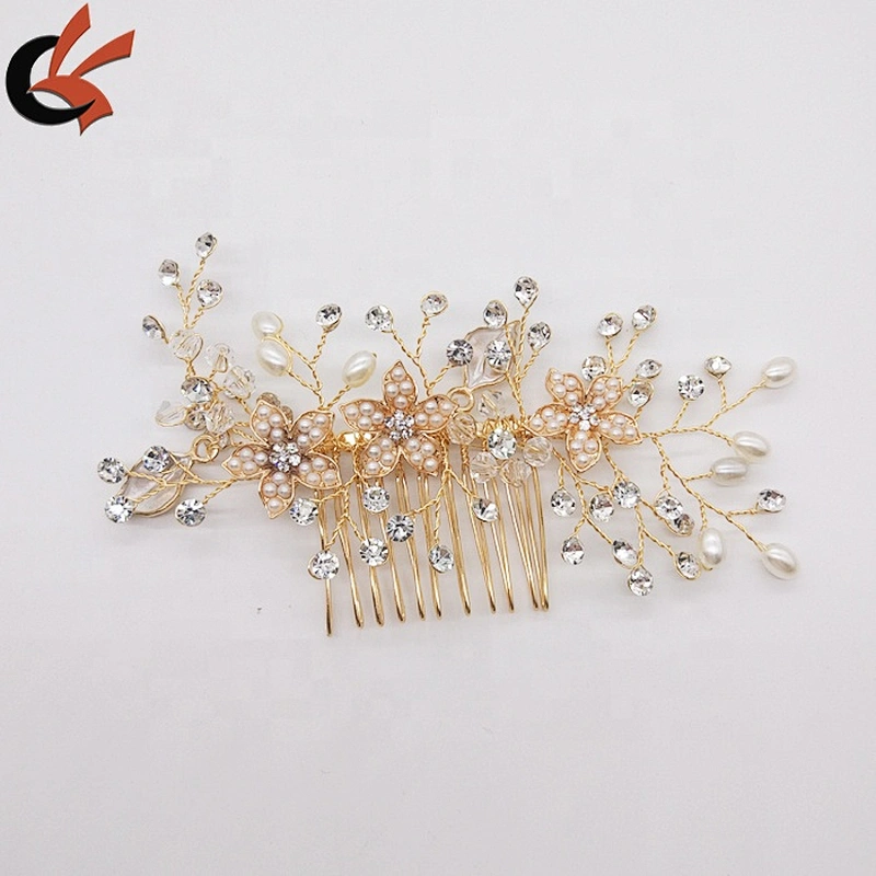 2020 Wedding Supply Ivory Pearl Crystal Rhinestone Handmade Flower Hair Comb