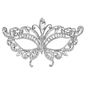 Mesmerizing Marquise party mask Crystal Rhinestone Masquerade Venetian Mardi Gras Party Mask with Satin Tie Back