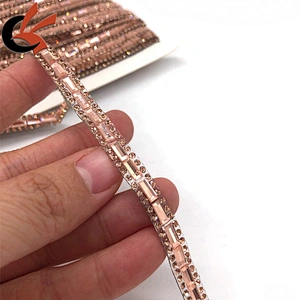 Rose gold hot fix crystal beaded iron on rhinestone ribbon trimming