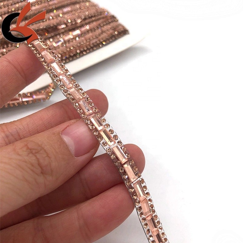 Rose gold hot fix crystal beaded iron on rhinestone ribbon trimming