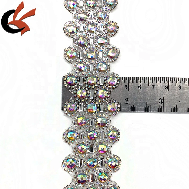 wedding dress belt decoration AB crystal colors iron on hot fix trimming appliques