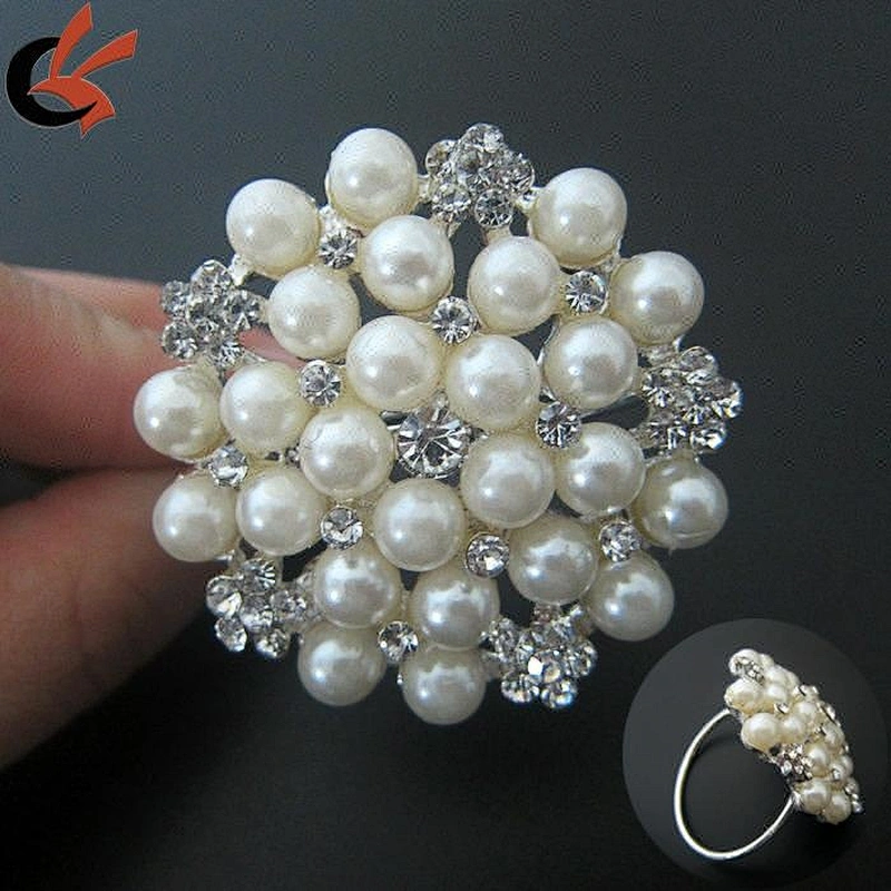 new arrival pearl rhinestone brooch napkin ring for table decoration
