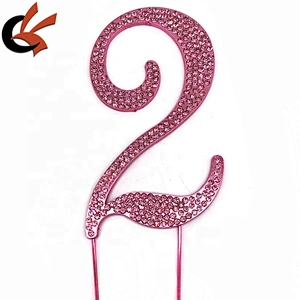 Girls birthday cake decoration pink base with pink crystal numbers rhinestone cake topper