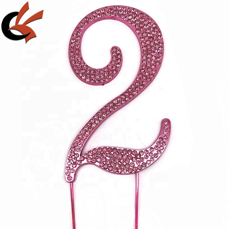 Girls birthday cake decoration pink base with pink crystal numbers rhinestone cake topper