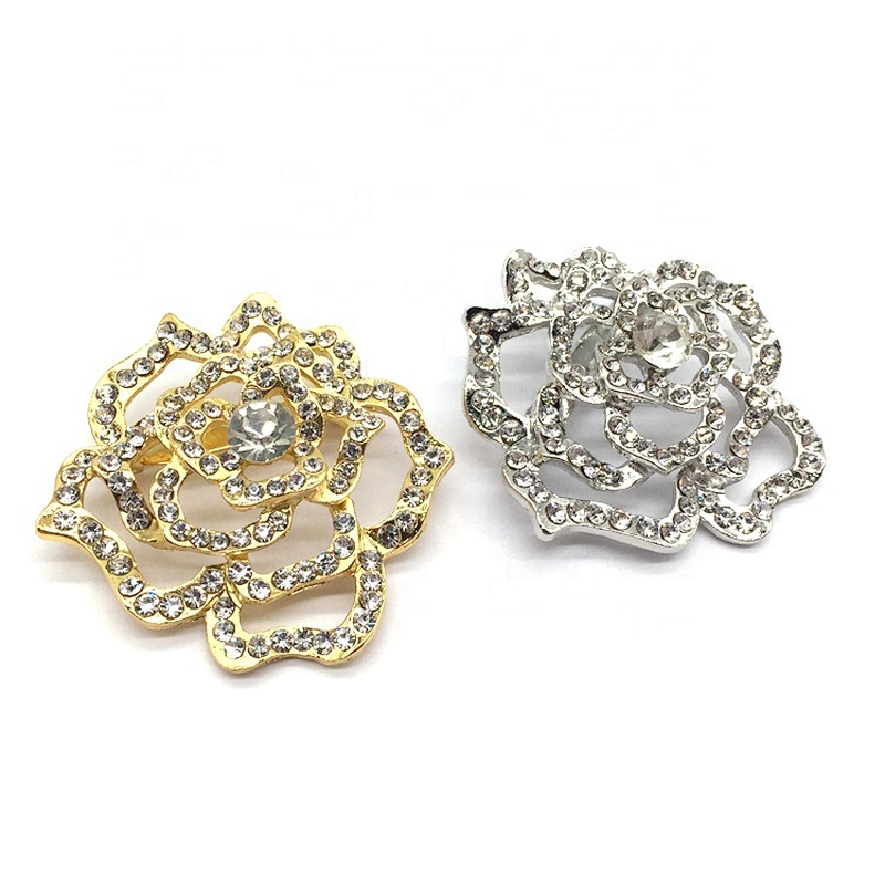 High quality fashion flower design women garment decoration metal rhinestone crystal brooch pin
