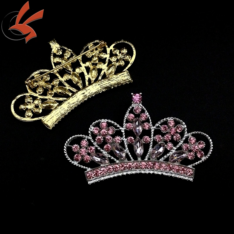 Bridal Wedding Crown Clear High Quality CRYSTAL Silver Tone Pin BROOCH