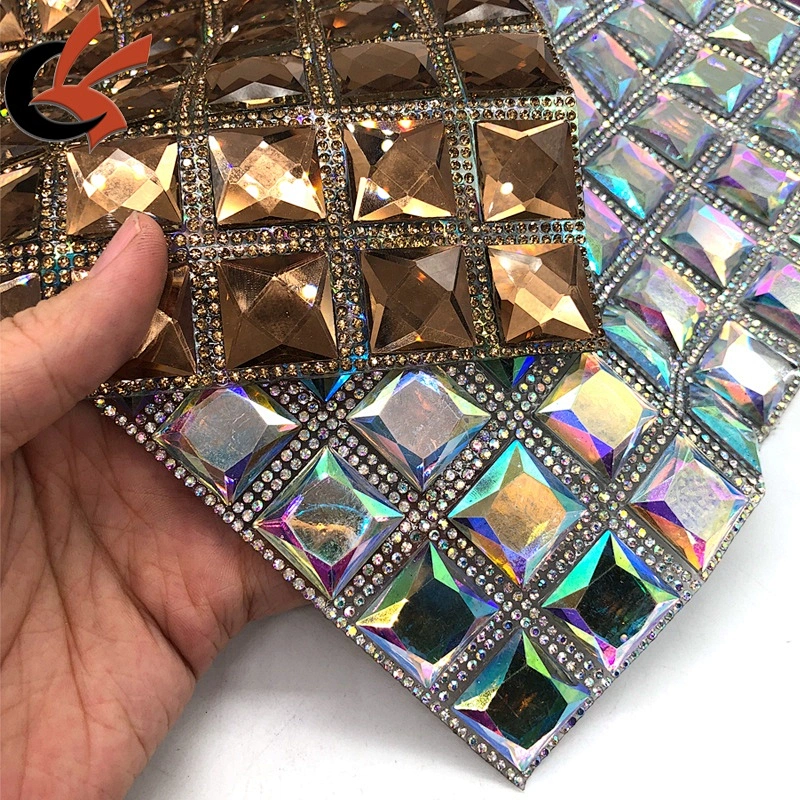 Various colors can choose large size square glass crystal iron on heat transfer mesh sheet
